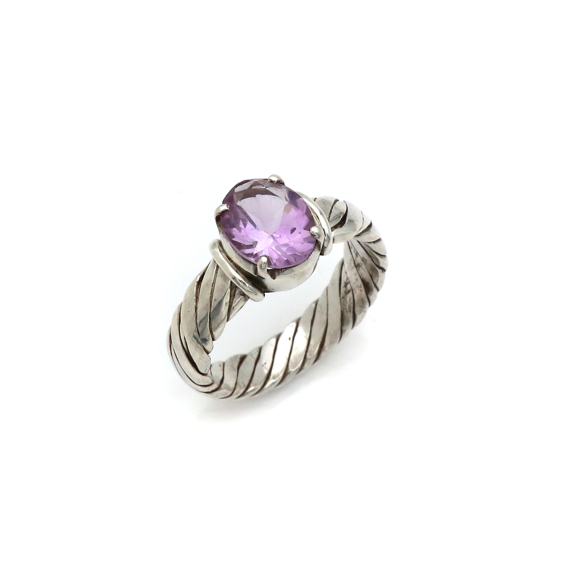 925 Sterling Silver Ladies Amethyst Birthstone With Braided Band Ring