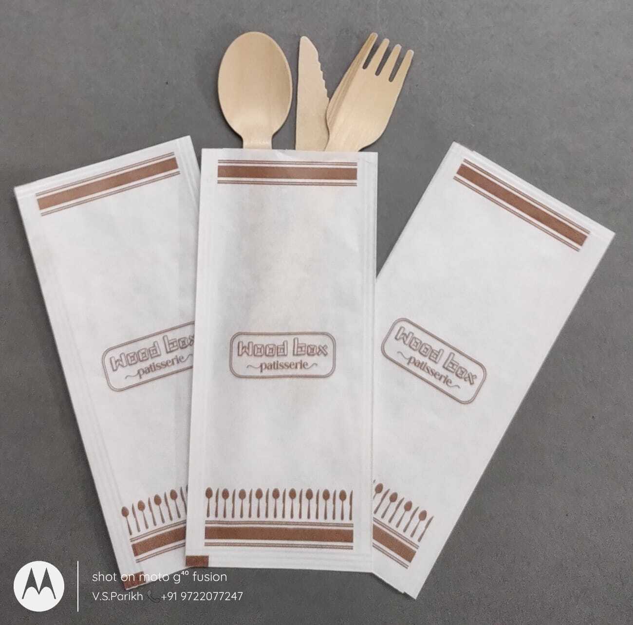 Cutlery Paper Pouch - Kraft Paper, 8x12 Inches With Customized Printing | Heat Sealed, Matte Finish, Maximum Load 10000 Kg, Available In Custom Sizes