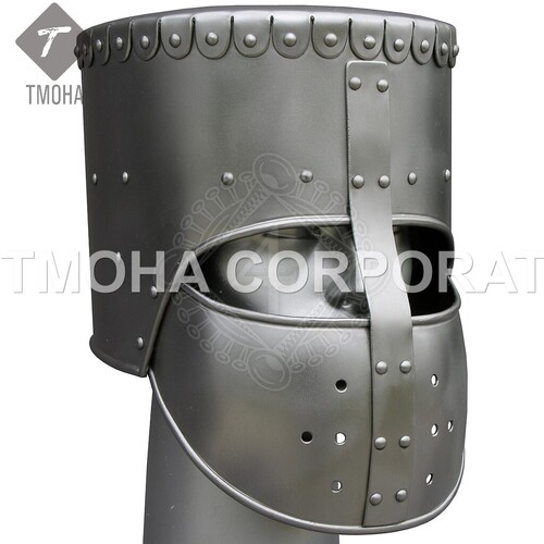 आयरन मध्यकालीन आर्मर हेलमेट नाइट हेलमेट क्रूसेडर हेलमेट प्राचीन हेलमेट क्रेस्टेड ग्रेट हेल्म एंड 13th Cen Ah0393