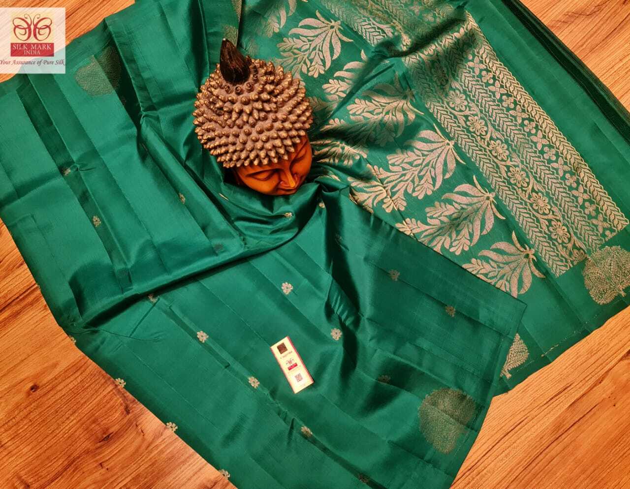 Green Kanjivaram Soft Silk Handwove Side Budda Saree