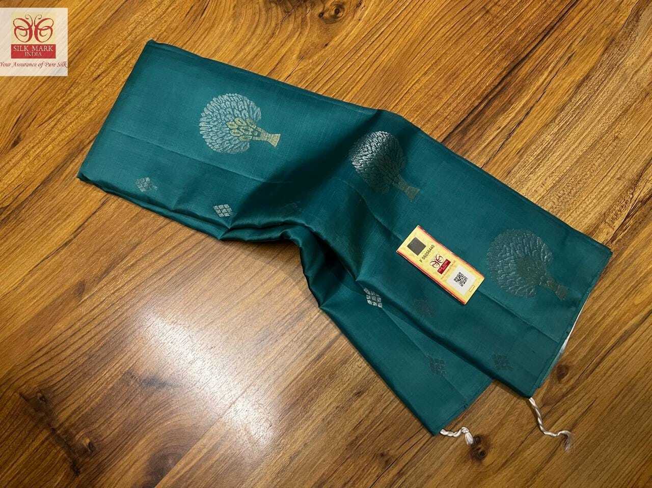 Pure Kanjivaram Soft Silk Saree - Handwoven Double Warp Silk In Unique White & Green | Gold Jarie & Silver Weaving With Meena Work, Silk Mark Certified, Rich Pallu And Blouse
