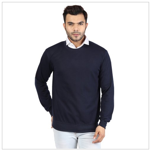 प्लेन मेन्स फ्लीस क्रूनेक स्वेटशर्ट नेवी