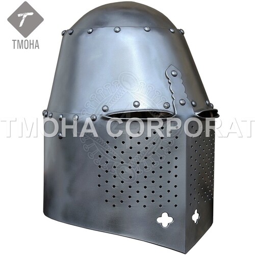 आयरन मध्यकालीन आर्मर हेलमेट नाइट हेलमेट क्रूसेडर हेलमेट प्राचीन हेलमेट जर्मन ग्रेट हेल्म लगभग 1250 Ah0414