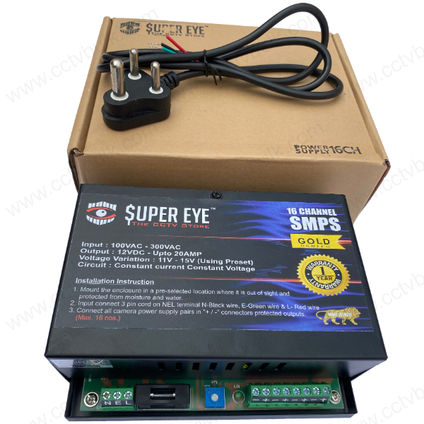 Cctv Smps 16ch Gold Series - 12v Dc Output Up To 20amp Auto Recovery Overload And Surge Protection