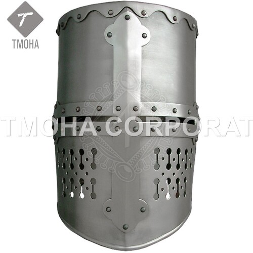 आयरन मध्यकालीन आर्मर हेलमेट नाइट हेलमेट क्रूसेडर हेलमेट प्राचीन हेलमेट ग्रेट हेल्म ट्यूटोनिक क्रेस्ट के साथ Ah0421