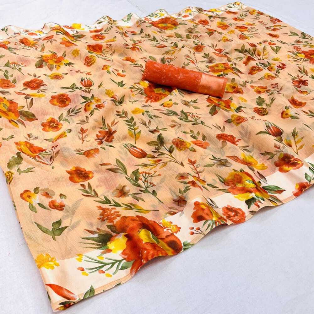 Indian Linen Print Saree