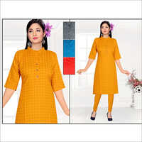 Washable Ladies Yellow Cotton Kurtis