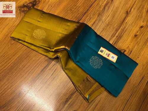 ग्रीन विथ ब्लू प्योर कांजीवरम सिल्क टर्निंग बॉर्डर रिच पल्लू