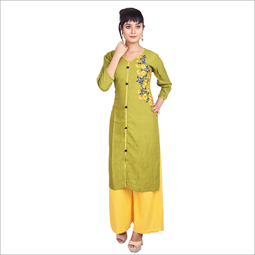 वॉशेबल लेडीज़ एम्ब्रॉयडरी पलाज़ो सूट सेट