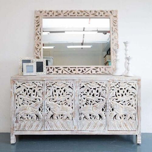 हस्तनिर्मित नक्काशीदार लकड़ी के साइडबोर्ड कैबिनेट स्टोरेज डेस्क ड्रेसर