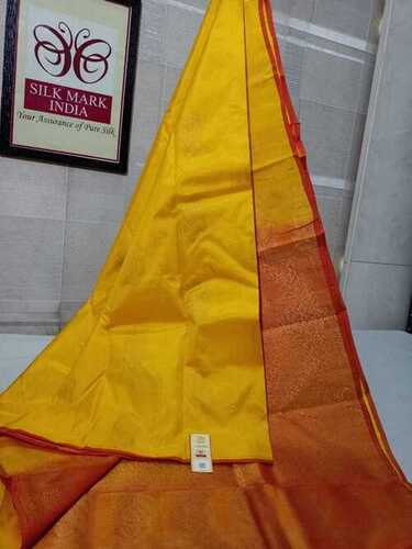 पीली कांजीवरम नई सॉफ्ट सिल्क साड़ी