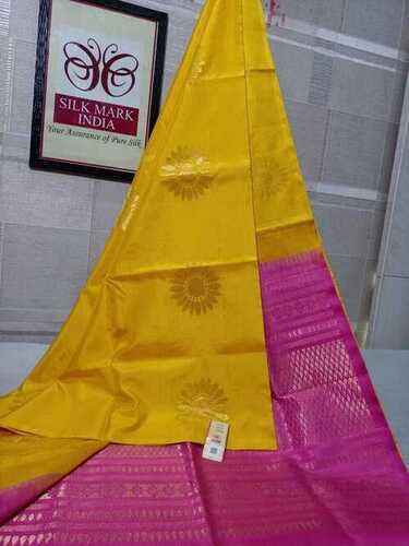 पीला शुद्ध कांजीवरम सॉफ्ट सिल्क मैरी वर्क