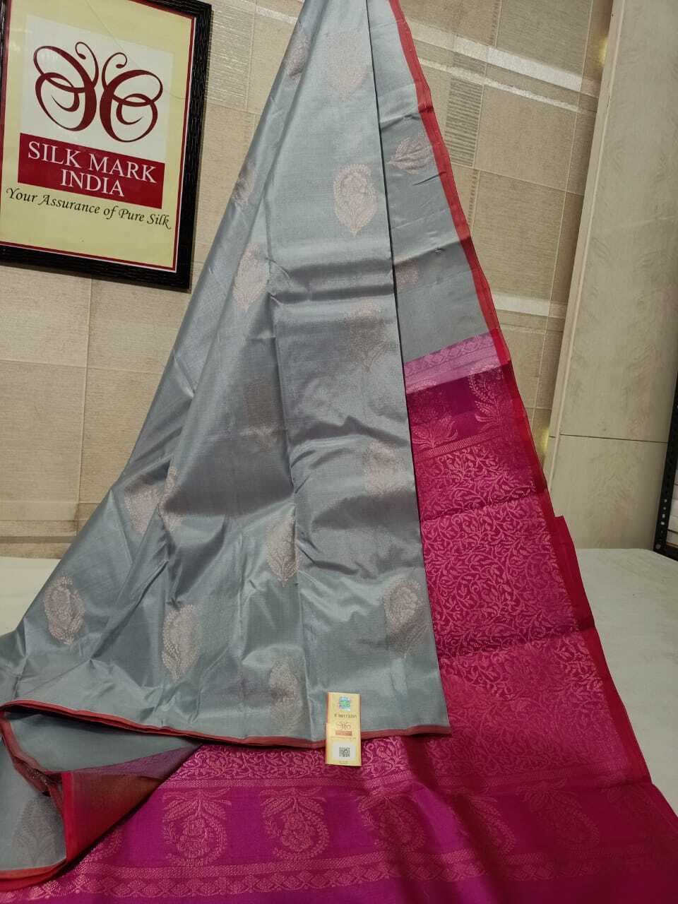 Grey Jarie Kanjivaram Soft Silk Saree Silk Saree