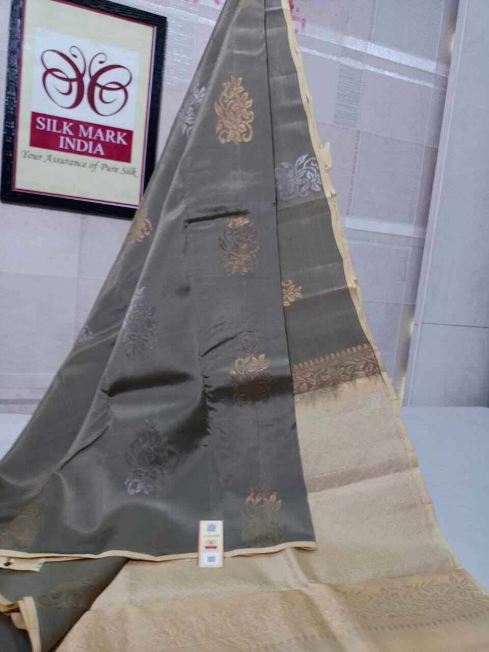 Grey Jarie Kanjivaram Soft Silk Saree Silk Saree
