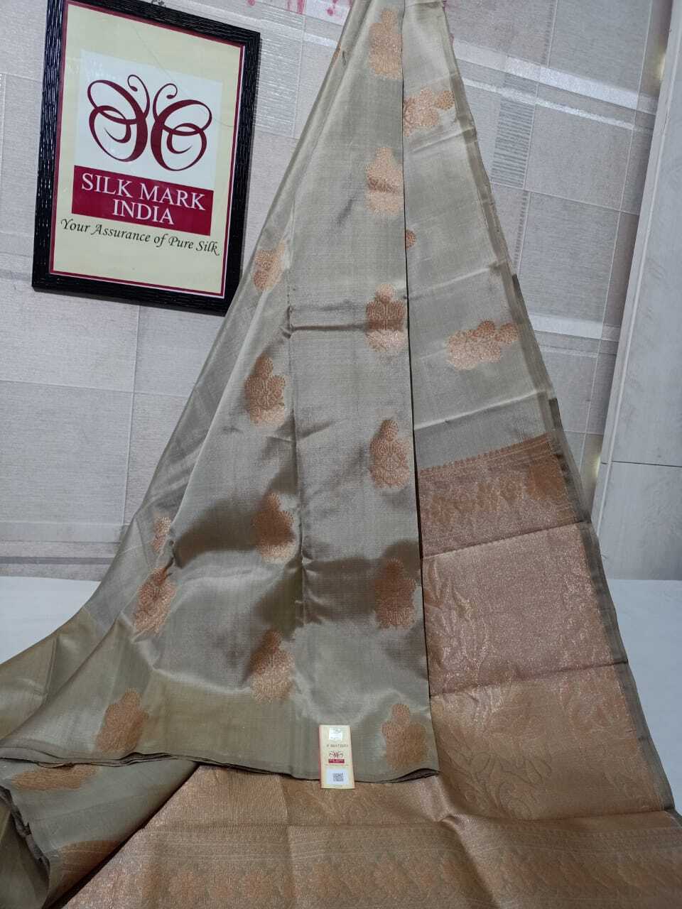 Grey Jarie Kanjivaram Soft Silk Saree Silk Saree