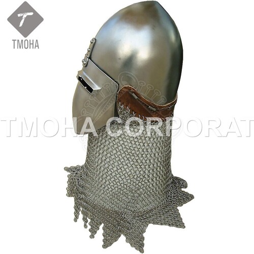 आयरन मध्यकालीन आर्मर हेलमेट नाइट हेलमेट क्रूसेडर हेलमेट कॉलर फ्लैप्स के साथ प्राचीन हेलमेट क्लोज्ड विज़र हेलमेट Ah0549