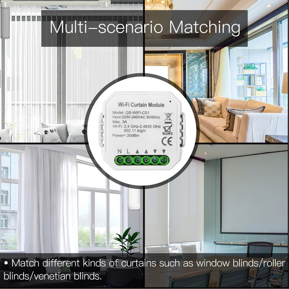 White Wifi Voice Control Smart Curtain Switch Module Tuya App Alexa Google Home