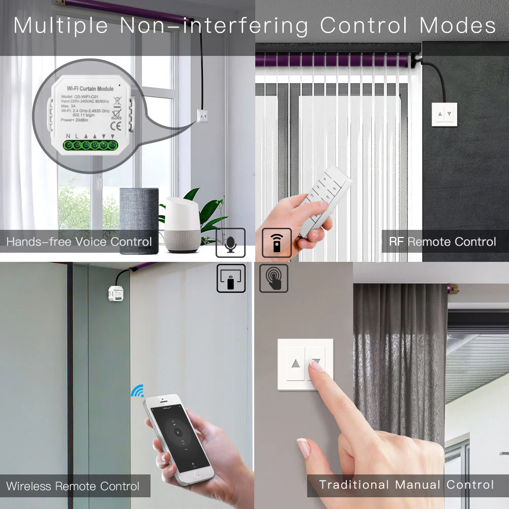 White Wifi Voice Control Smart Curtain Switch Module Tuya App Alexa Google Home