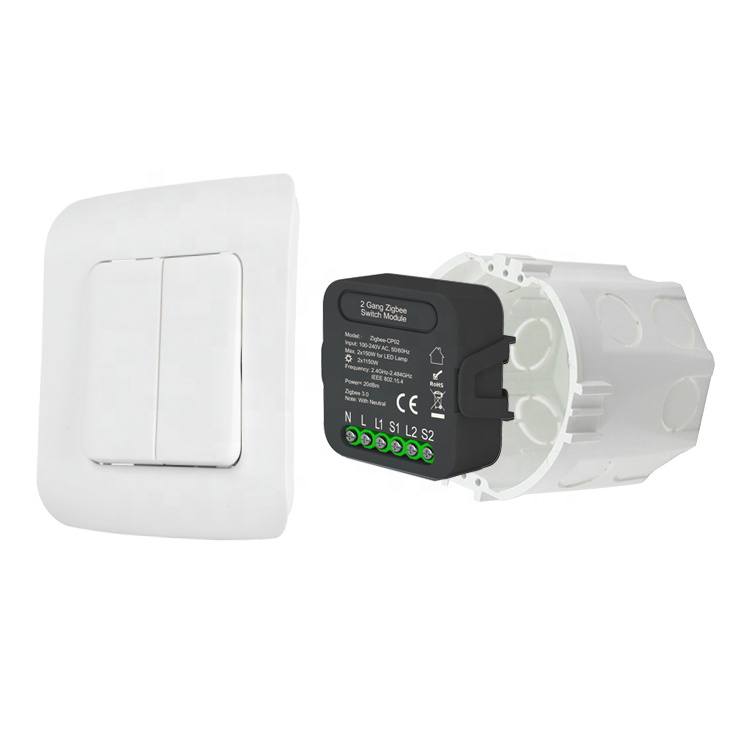 White Mini Smart Wifi Switch 2 Gang Wireless Remote Control Timer Switch Relay Module Powered By Tuya App