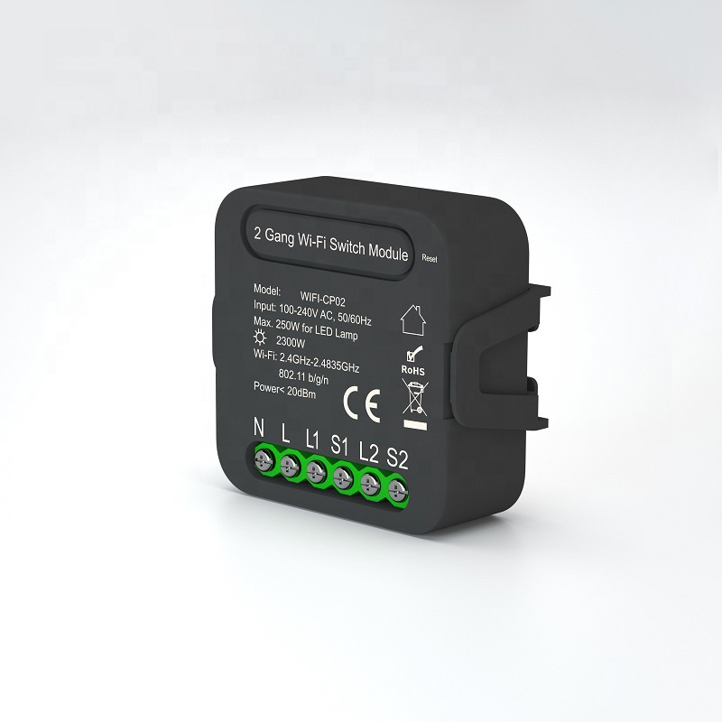 White Mini Smart Wifi Switch 2 Gang Wireless Remote Control Timer Switch Relay Module Powered By Tuya App