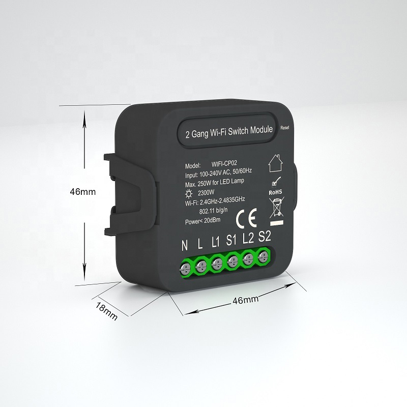 White Mini Smart Wifi Switch 2 Gang Wireless Remote Control Timer Switch Relay Module Powered By Tuya App