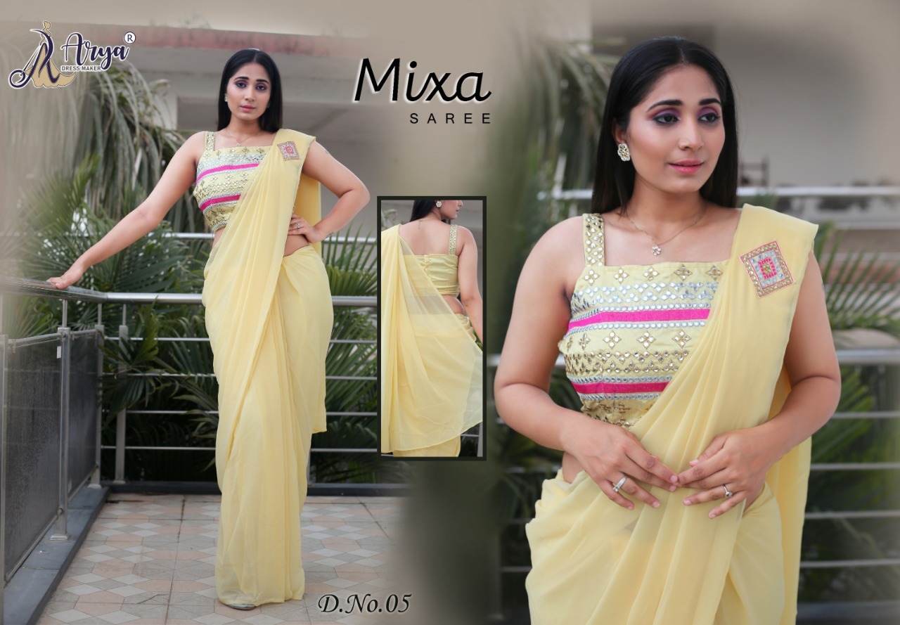 Mixa Saree - Georgette Fabric, 5.5 Mtr Length With Thred Mirror Work, Unstitched Blouse In Benglory Satin - Elegant Party Wear For Spring Season