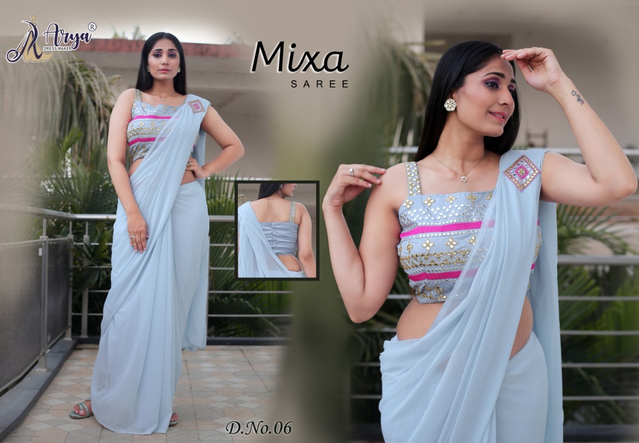 Mixa Saree - Georgette Fabric, 5.5 Mtr Length With Thred Mirror Work, Unstitched Blouse In Benglory Satin - Elegant Party Wear For Spring Season
