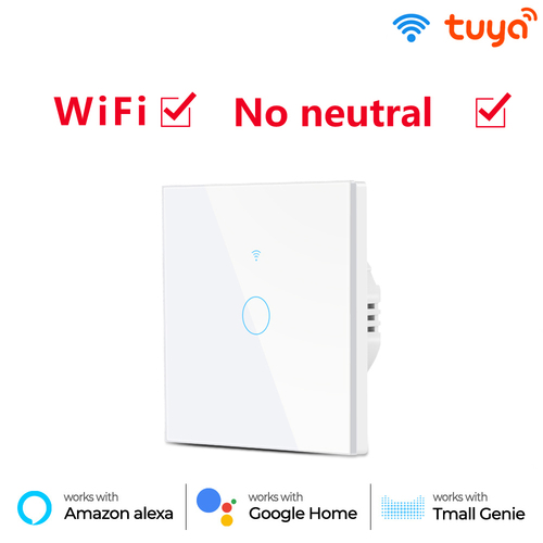 Tuya Wifi Smart Touch Switch Light Without No Neutral Wire Glass Wall Eu 2 Way 1/2/3/4 Gang For Alexa Google Home - Dimension (L*W*H): 15X15X10 Centimeter (Cm)