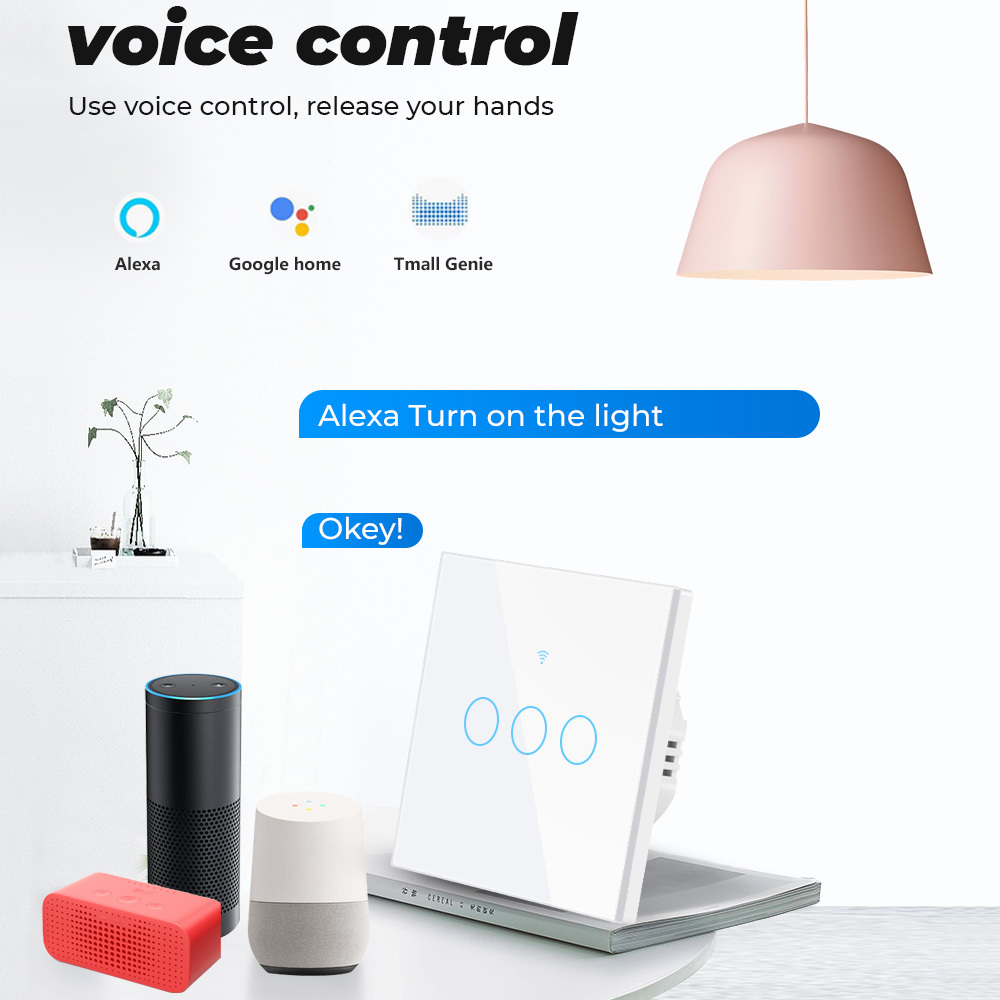 Tuya Wifi Smart Touch Switch Light Without No Neutral Wire Glass Wall Eu 2 Way 1/2/3/4 Gang For Alexa Google Home Dimension(l*w*h): 15x15x10  Centimeter (Cm)