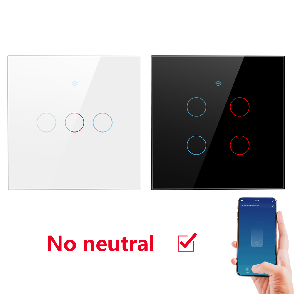 Tuya Wifi Smart Touch Switch Light Without No Neutral Wire Glass Wall Eu 2 Way 1/2/3/4 Gang For Alexa Google Home Dimension(l*w*h): 15x15x10  Centimeter (Cm)