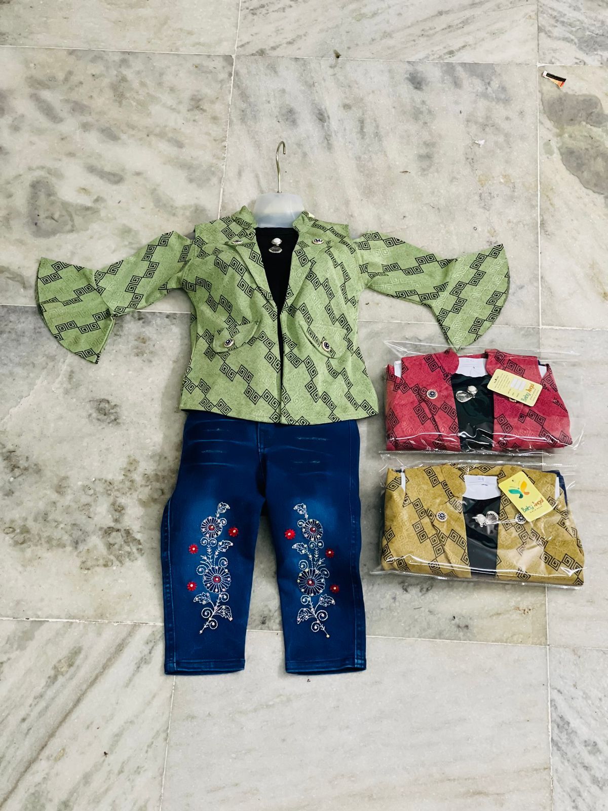Jeans Top - Cotton Blend, All Sizes Available, Green Color, Regular Fit | Comfortable Fit, Durable Material, Stylish Embroidered Design, Easy To Wear, Soft Fabric, Trendy Look