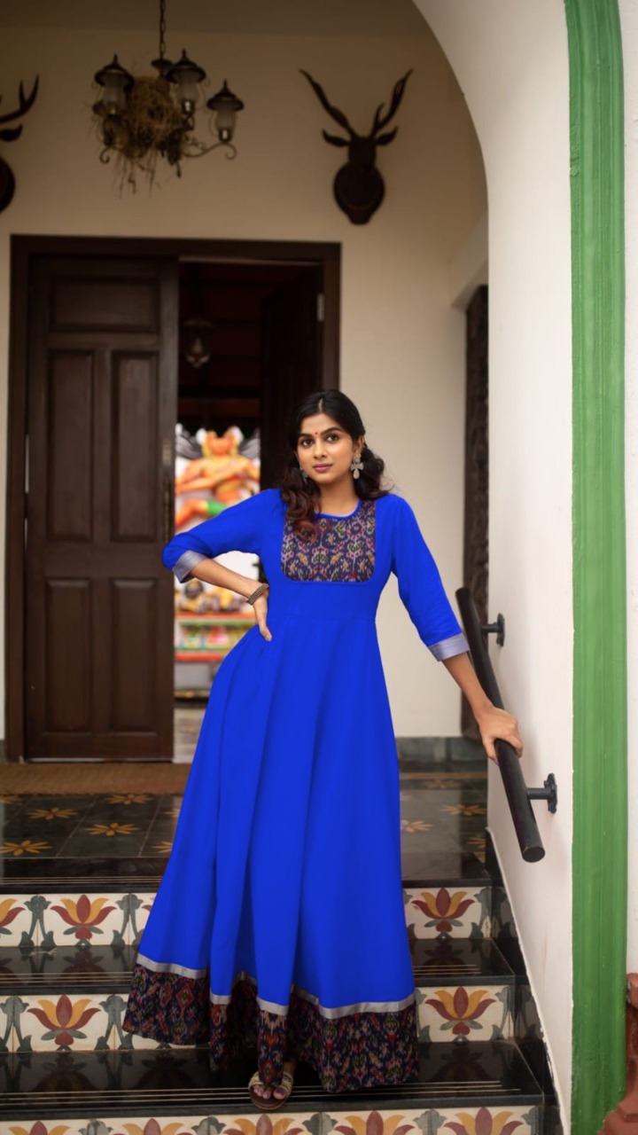 Designer Fancy Gown - Taffeta Silk Heavy Gown Kurti | Full Sleeves, Printed Pattern, Breathable Fabric, Available In M L Xl 2xl, Length 54 Inch