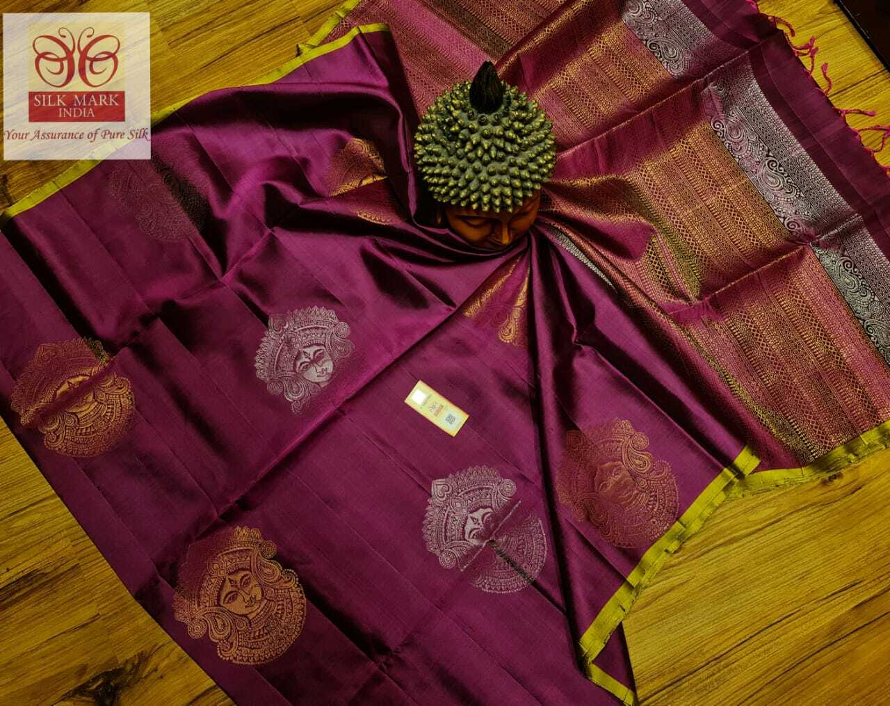 Purple Pure Soft Silk Kalamakari Silk Saree