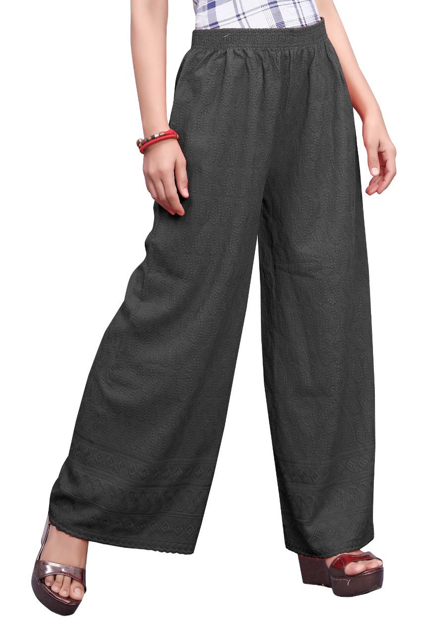 Full Chikan Work Plazzo - Rayon, Free Size, Red | Breathable, No Fade, Machine Washable, Embroidered For All Seasons, Ethnic Indian Casual Wear