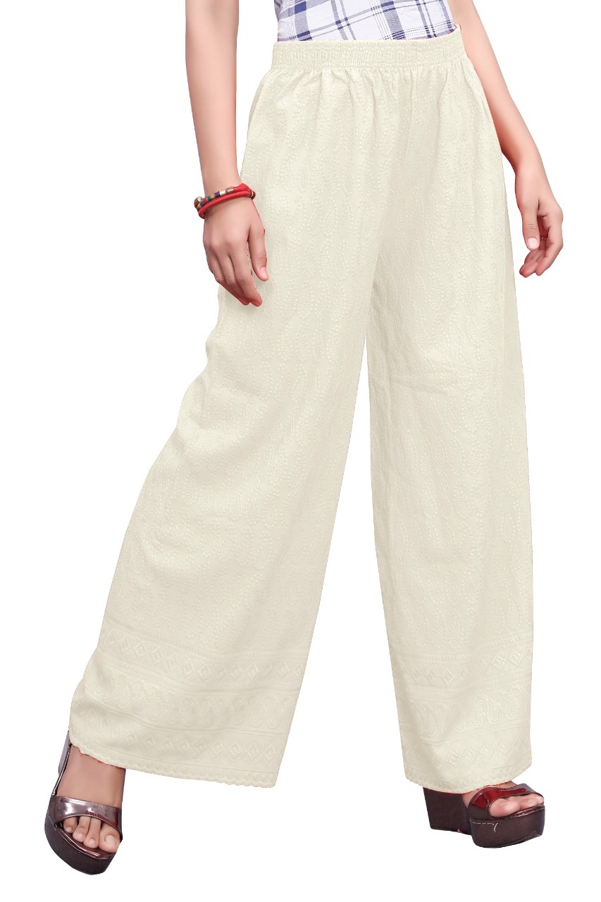 Full Chikan Work Plazzo - Rayon, Free Size, Red | Breathable, No Fade, Machine Washable, Embroidered For All Seasons, Ethnic Indian Casual Wear