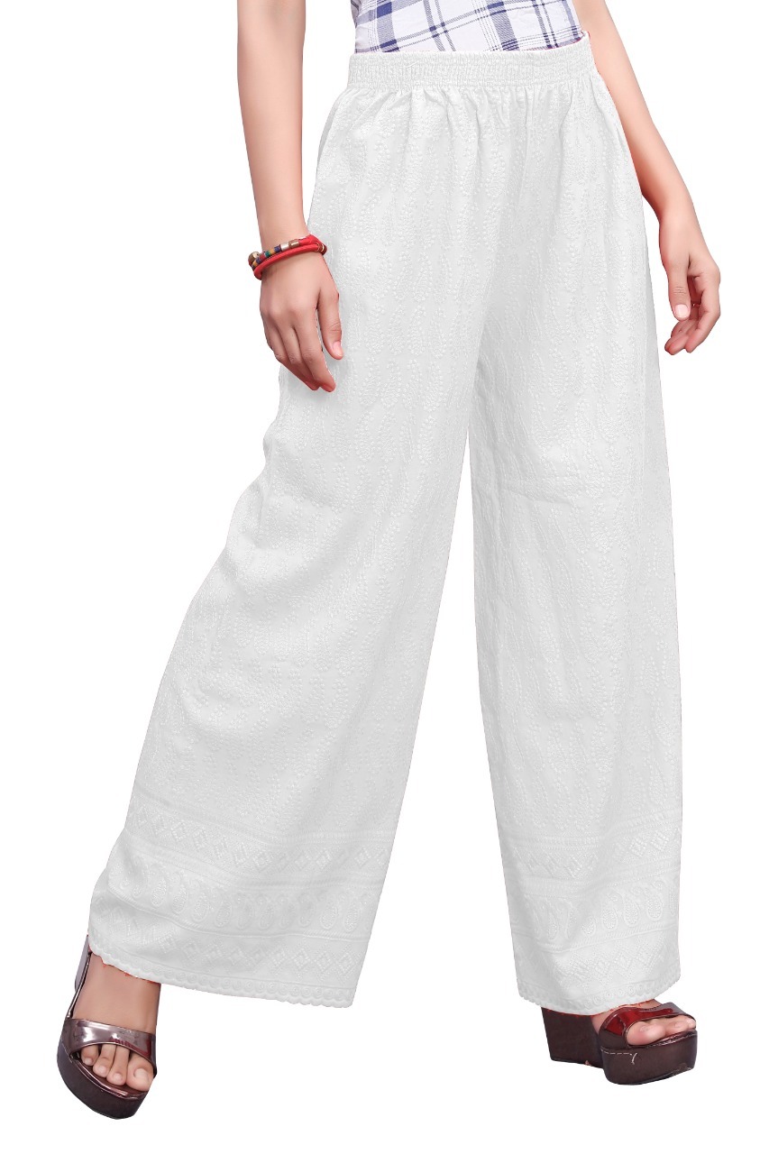 Full Chikan Work Plazzo - Rayon, Free Size, Red | Breathable, No Fade, Machine Washable, Embroidered For All Seasons, Ethnic Indian Casual Wear