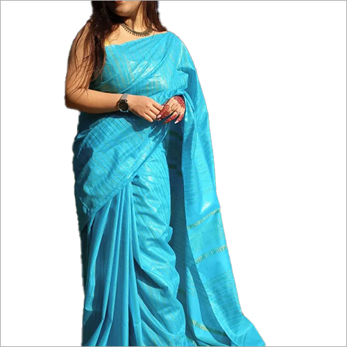 कॉटन लेडीज़ कोटा सिल्क साड़ी स्काई ब्लू