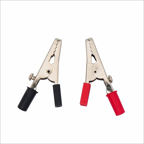 Industrial Crocodile Clips - Metal, 52 Millimeter Length, Black & Red | Screw Alligator Clips with Positive and Negative Termination