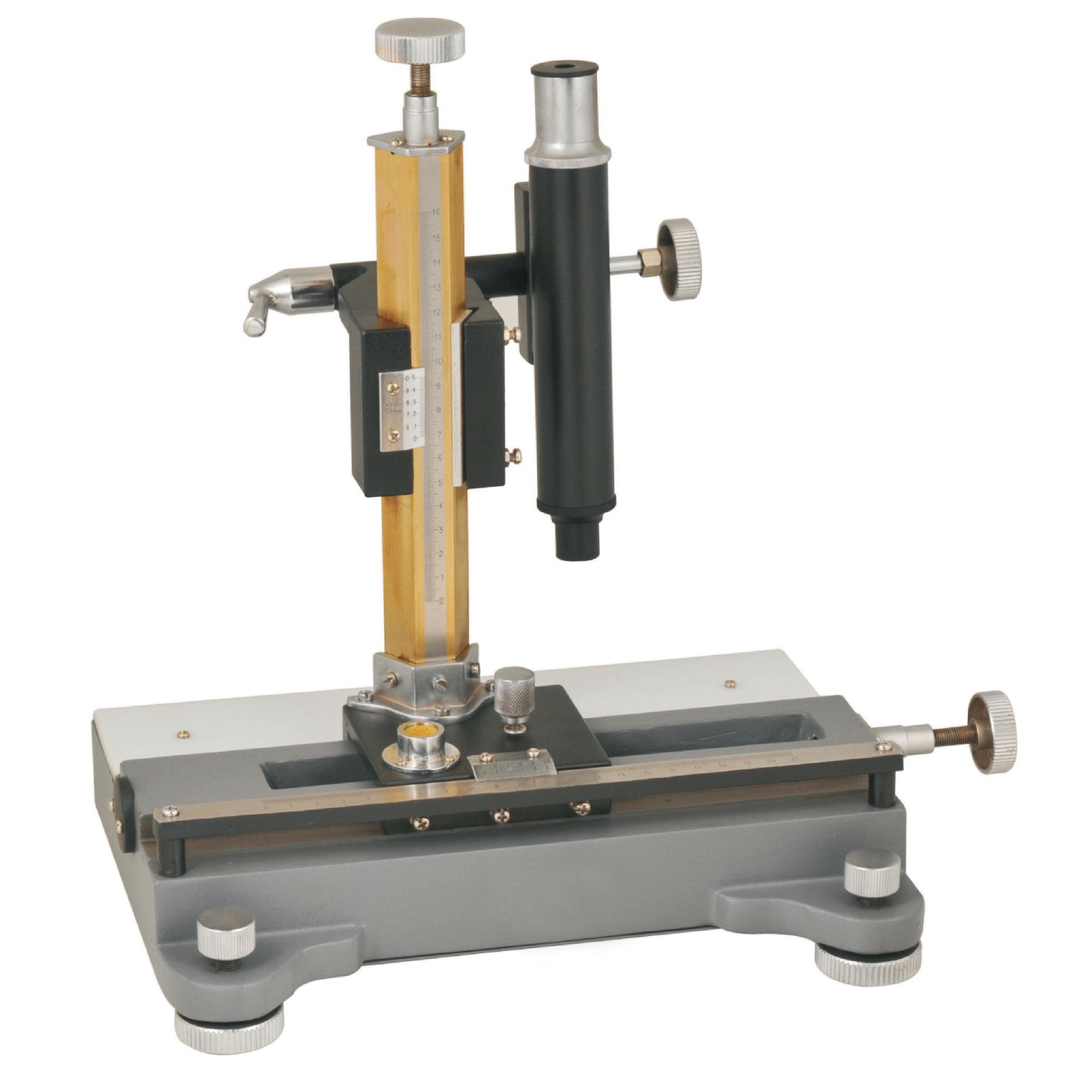 Travelling Microscope - Metal, 250 X 150 X 100mm Size | 10x Magnification, 0.01mm Resolution, 2.5kg Weight, 100 X 100mm Stage Size, 0.01mm Vernier Scale