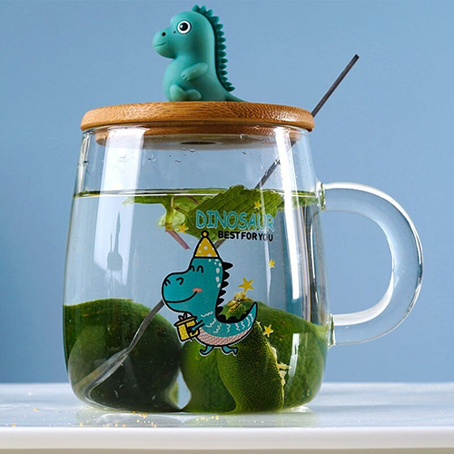 Dinosaur Glass Cup With Spoon