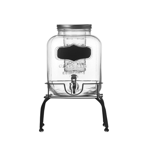 5 Liters Glass And Metal Dispenser Set Black