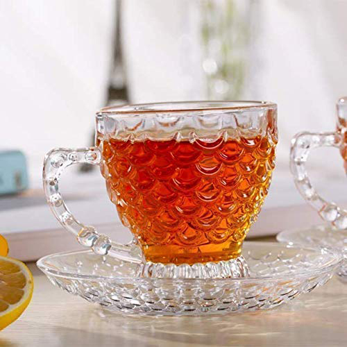 Transparent 210ml Fish Tea Cup With Saucer 6pcs