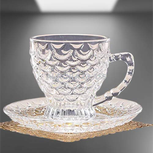 Transparent 210ml Fish Tea Cup With Saucer 6pcs
