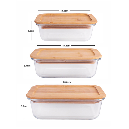 Glass Container With Wooden Lid 3pcs Set