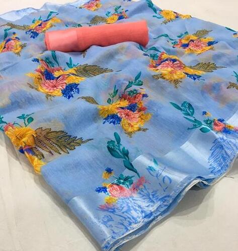 Women Saree - Linen Printed Blouse, Breathable & Washable, Customizable Logo, All Season, Minimum Order of 10 Pieces