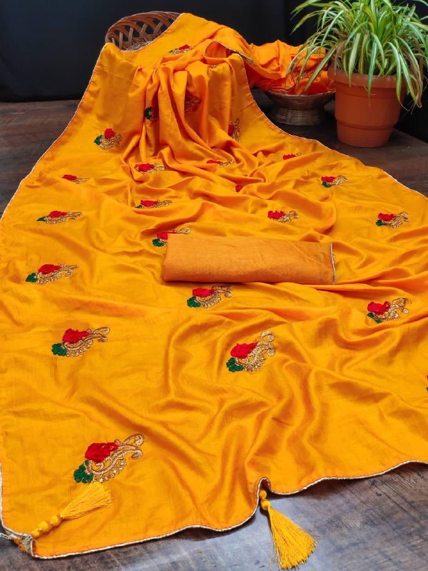 Work Saree - Vichitra 1500 Stone Work | Ethnic Indian Design, Breathable Fabric, Washable, Customized Logo, All Season, Matching Blouse 0.8m