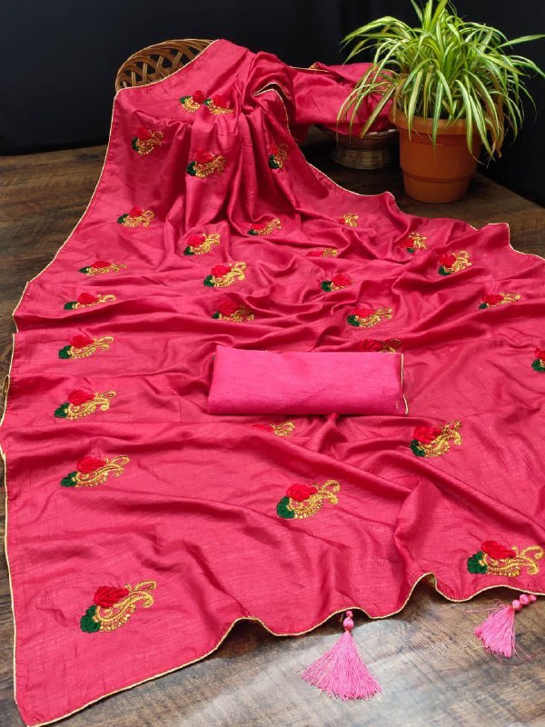 Work Saree - Vichitra 1500 Stone Work | Ethnic Indian Design, Breathable Fabric, Washable, Customized Logo, All Season, Matching Blouse 0.8m