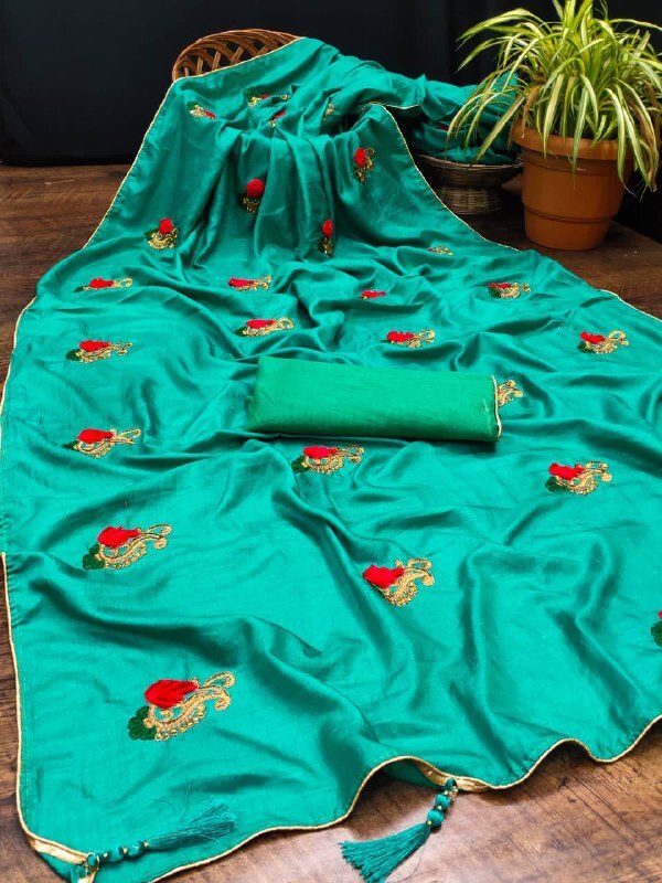 Work Saree - Vichitra 1500 Stone Work | Ethnic Indian Design, Breathable Fabric, Washable, Customized Logo, All Season, Matching Blouse 0.8m