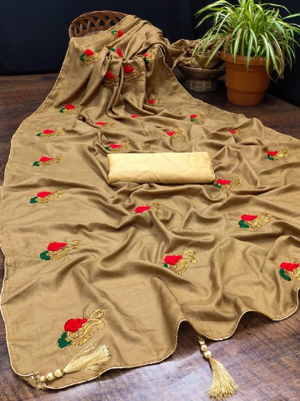 Work Saree - Vichitra 1500 Stone Work | Ethnic Indian Design, Breathable Fabric, Washable, Customized Logo, All Season, Matching Blouse 0.8m