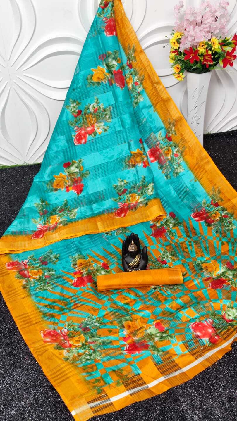 Cotton Silk Saree - 6.10m Length, Printed Pattern With Running Blouse | Breathable, Washable, Customized Logo, Casual Ethnic Wear
